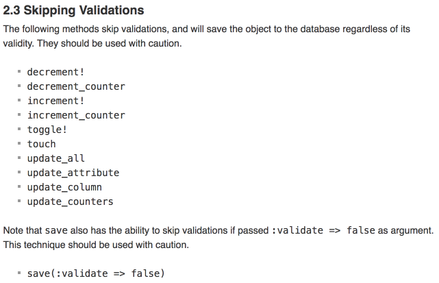 Rails functions that skip validations